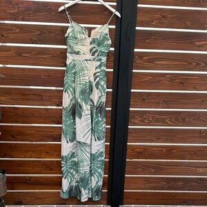 Tropical Green Leaf Print Jumpsuit Size M